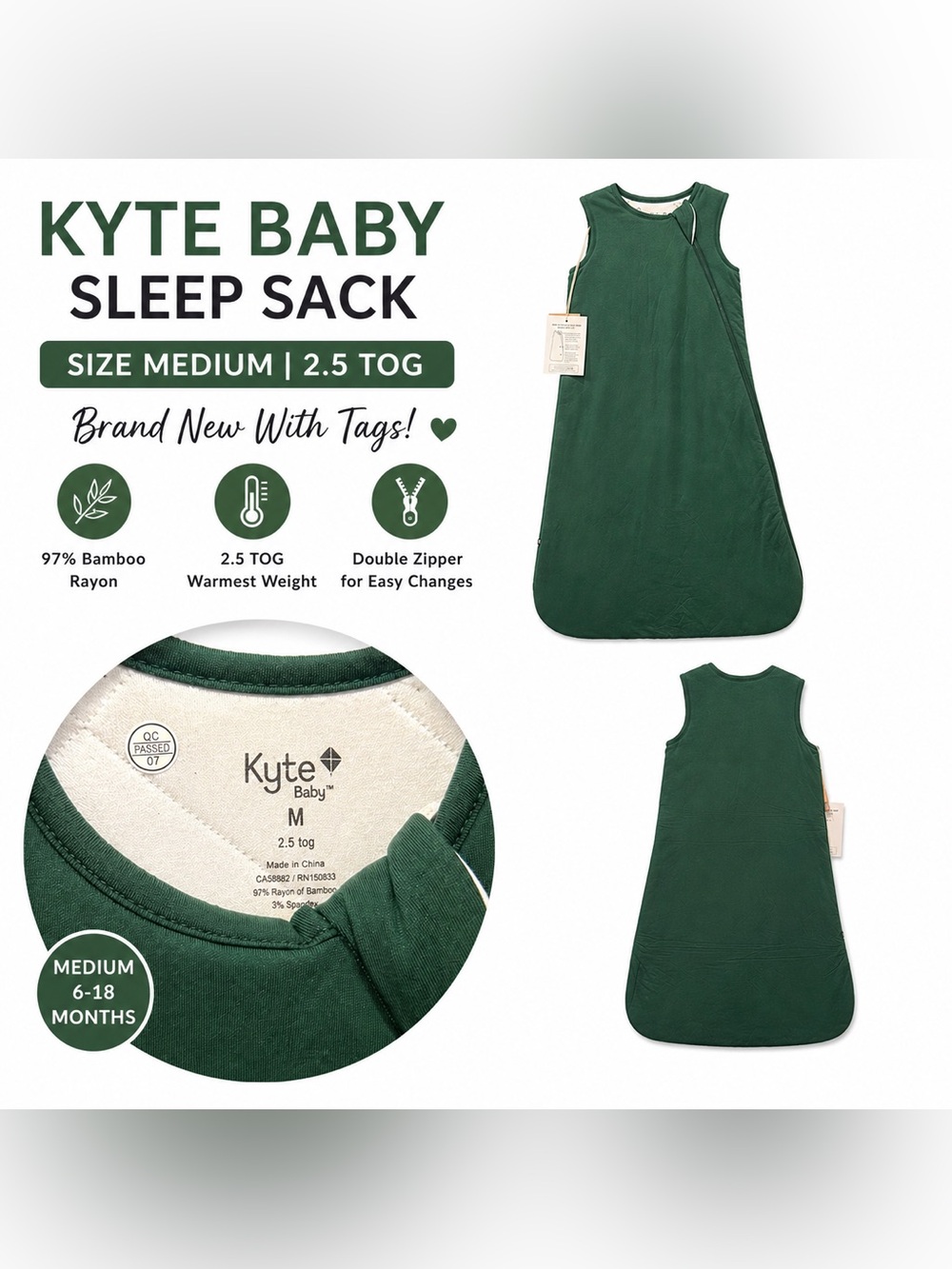Kyte Baby Sleep Sack M 2.5 TOG Emerald Green - NWT